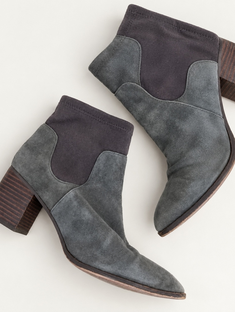 Sole Society Gray Suede Pointed Toe Ankle Boots Block Heel Women’s Size 7